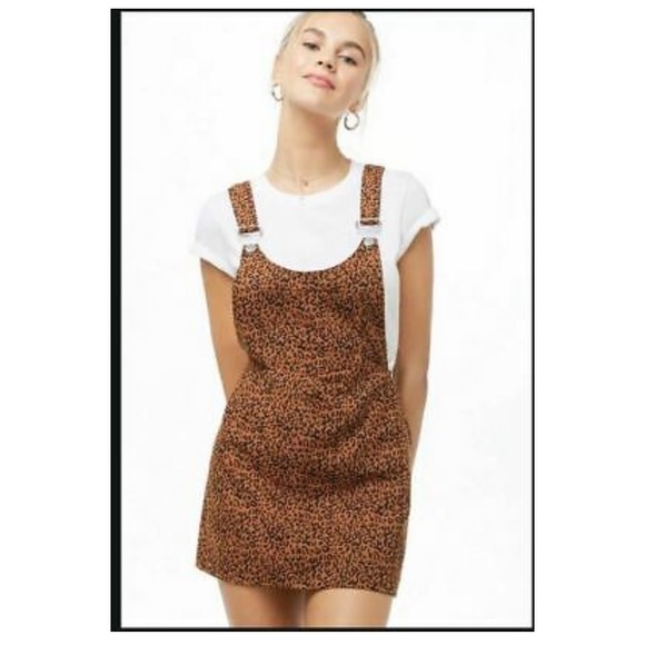 Forever 21 Dresses & Skirts - Denim Leopard Print Overall Dress